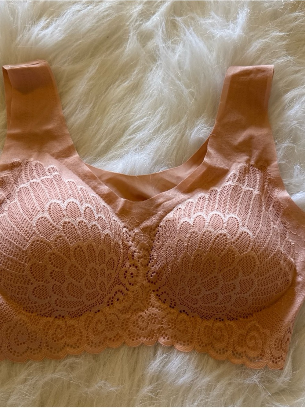 Lace Comfort Bralette in Peach - Women's Soft Support